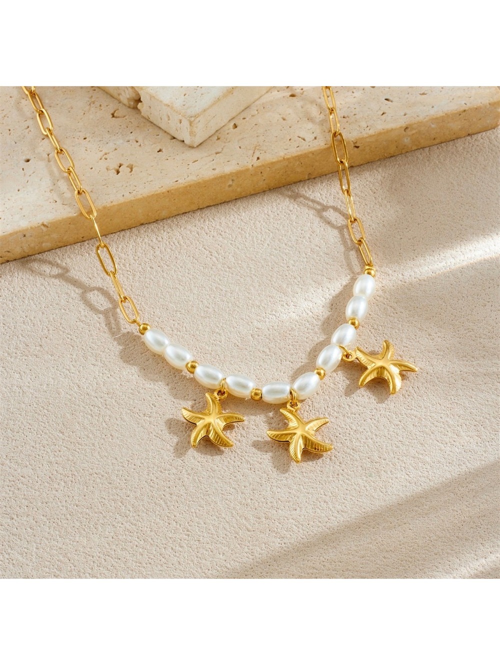 Faux Pearl and Starfish Gold Necklace